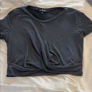 Lulu's Charcoal Twist-Front Crop Top